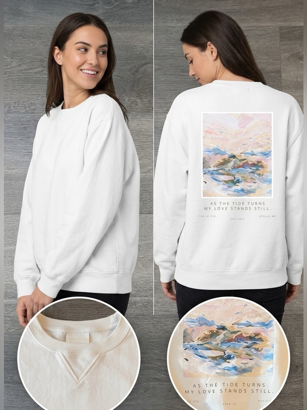 Vintage MERGE White Sweatshirt As The Tides Turn Tofino BC Art Graphic Pullover